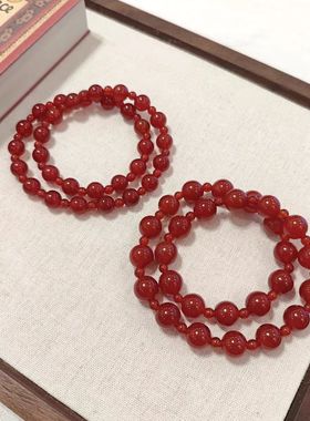 许我耀眼赵露思同款7A级红玛瑙双圈手链复古本命年手串鸿运当头喜