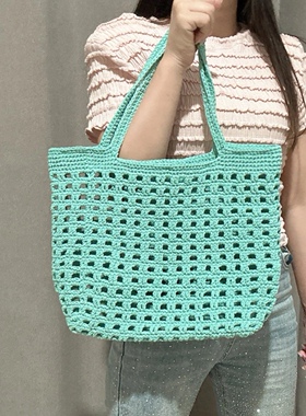 华夫格吉贝棉丝手工针织包(非成品)手工编织DIY百搭大包送教程