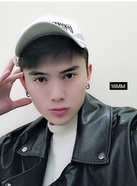 S925纯银实心圆圈耳环女男士耳钉潮男小耳圈黑色耳扣耳骨钉情侣