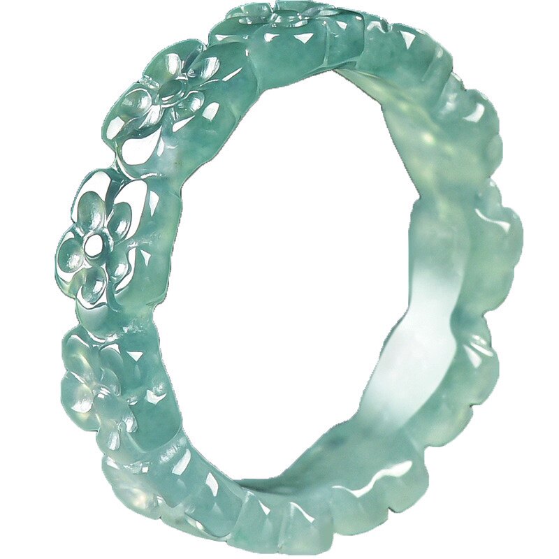 Natural A-grade jade blue water three-dimensional peach blossom ring ice jade ring couple gift for men and women prosperous peach blossom ring
