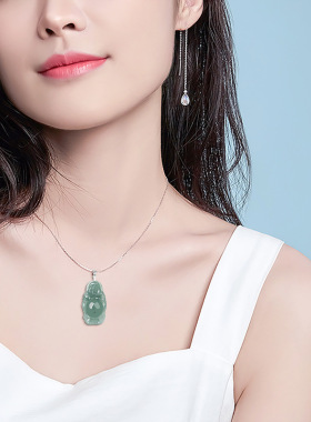 天然缅甸a货翡翠油青弥勒佛吊坠