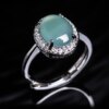 Natural a-grade jade egg ring for women, full of diamonds, light luxury and high-end ring, blue water jade pigeon egg ring