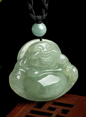 笑佛天然缅甸a货翡翠学生吊坠