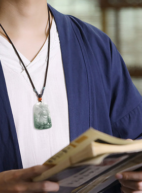 天然缅甸招财转运挂绳关公吊坠