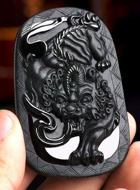 墨翠A货招财貔貅冰种麒麟吊坠