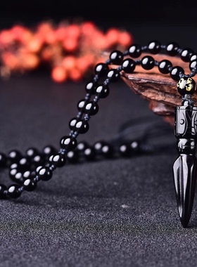 天然乌金黑曜石金刚杵撅吊坠男女护身符毛衣项链配饰挂件饰品送礼