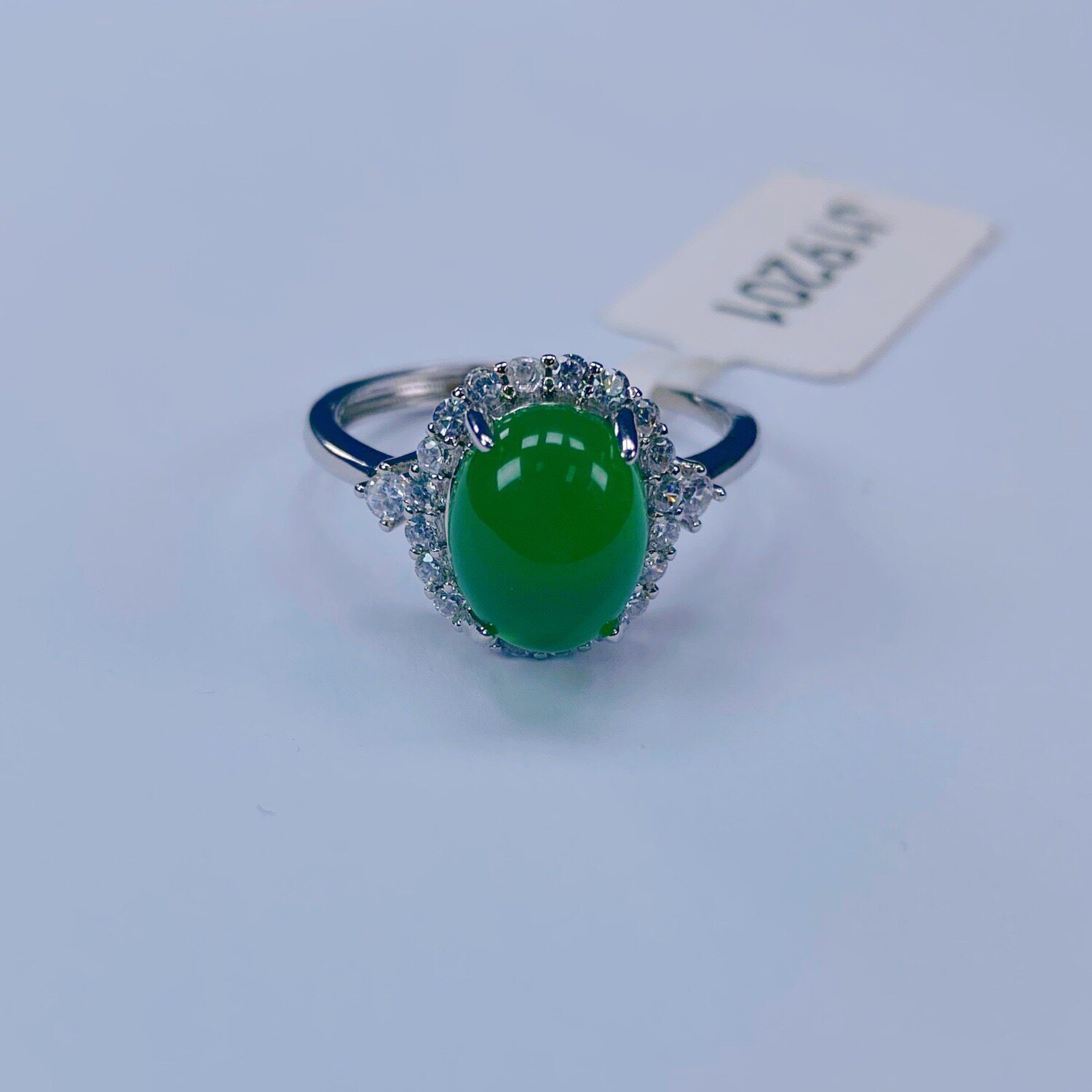 Natural Chalcedony Ring Empress Green Egg Face Agate Full Diamond Ring Adjustable Ring Light Luxury Style High-end Gift
