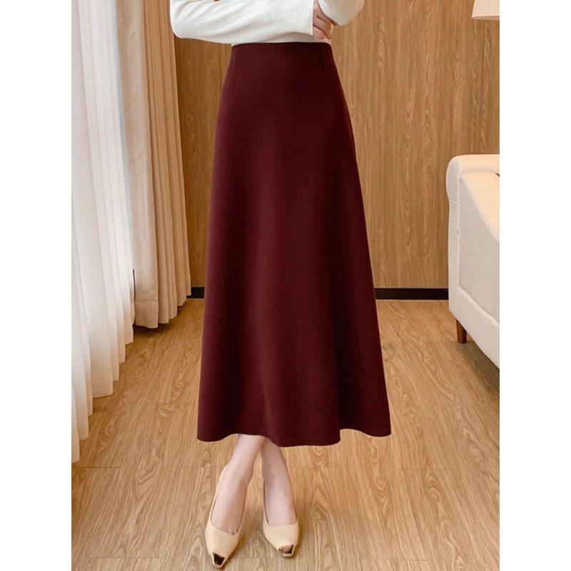 轻熟优雅毛呢半身裙女2026春季新款高腰显瘦A字长裙酒红色大摆裙,淘宝优惠券,粉丝福利购,淘宝优惠卷