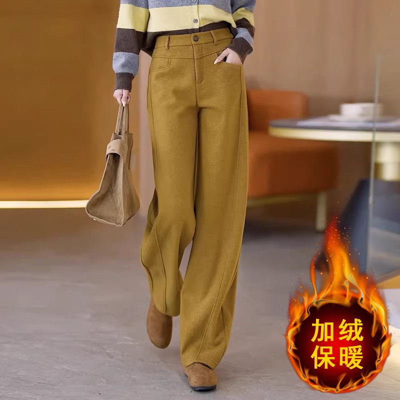 加绒羊毛呢弯刀裤子女冬季2025新款宽松直筒西装裤加厚阔腿休闲裤,淘宝优惠券,粉丝福利购,淘宝优惠卷