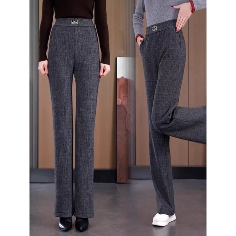 英伦老钱风灰色微喇裤女2025秋冬季新款毛呢高腰显瘦直筒休闲裤子,淘宝优惠券,粉丝福利购,淘宝优惠卷