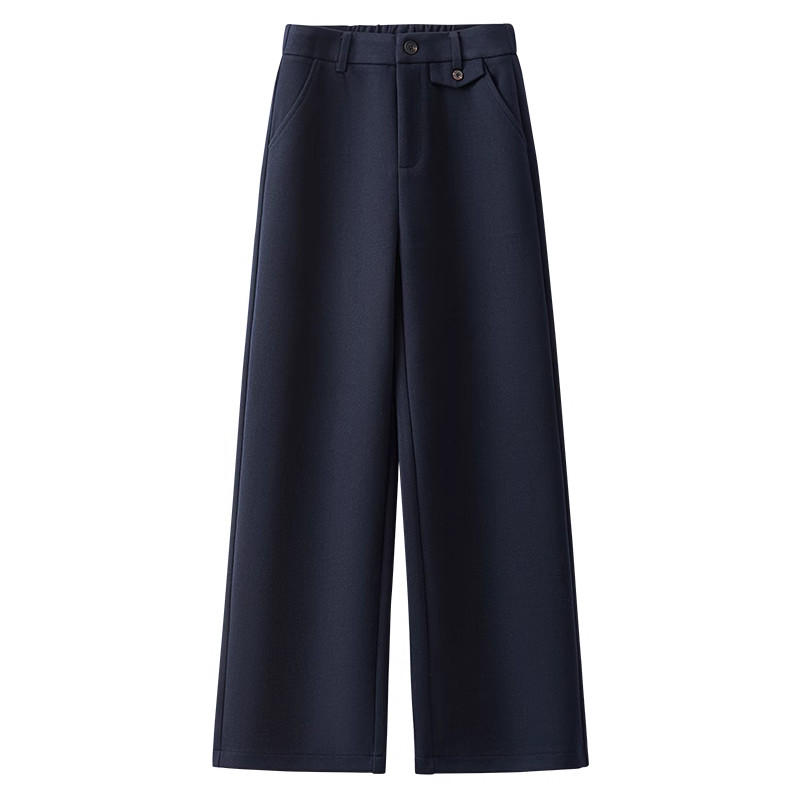 高端藏青色毛呢阔腿裤2025秋冬新款高级感加绒加厚休闲九分直筒裤,淘宝优惠券,粉丝福利购,淘宝优惠卷