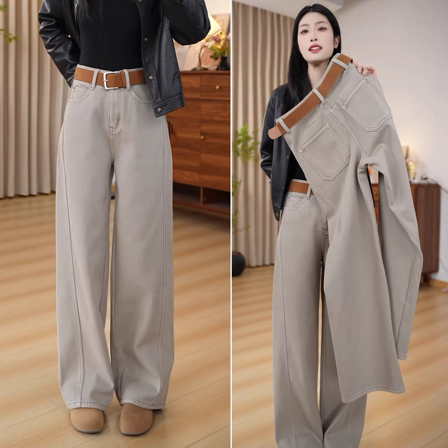 宽松牛仔裤女休闲裤2025新款秋冬季阔腿裤高腰香蕉裤显瘦弯刀裤子,淘宝优惠券,粉丝福利购,淘宝优惠卷