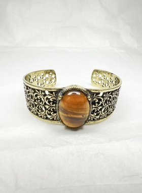 欧美外贸美国品牌西部牛仔手镯复古烧银石头镶嵌男女马蹄形手镯