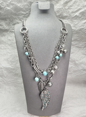 欧美外贸饰品老货项链品牌复古银长款项链西部牛仔风波西米亚打标