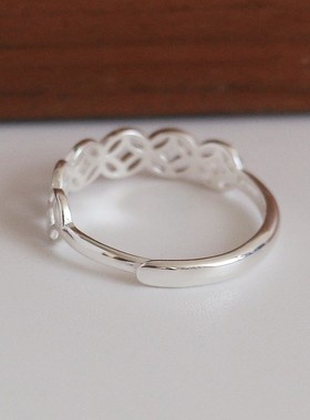 999足银铜钱开口戒指女镂空造型