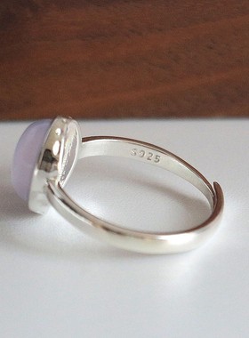 S925纯银粉色椭圆玉髓开口戒指