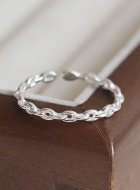S925纯银环环相扣开口食指戒指