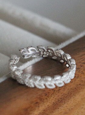 S925镂空麦穗开口戒指女小众百搭