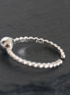 925银素银圆珠子开口戒指