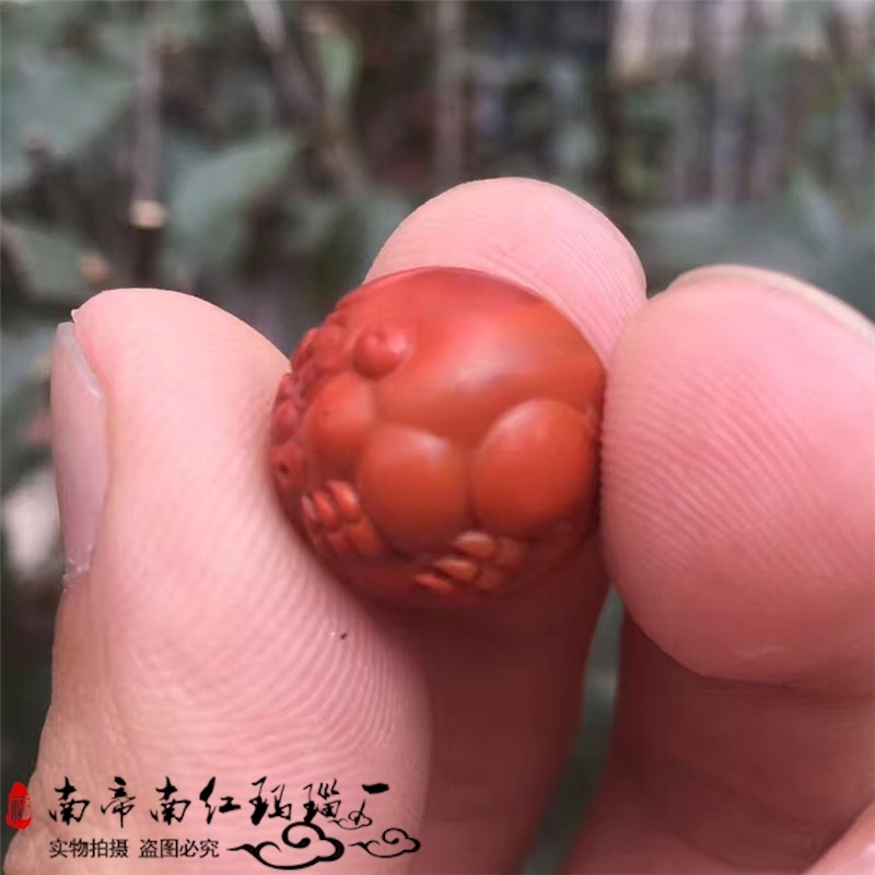 口南红玛瑙南帝料散珠九家苏工名天然四川红貔貅精品雕件柿子单珠