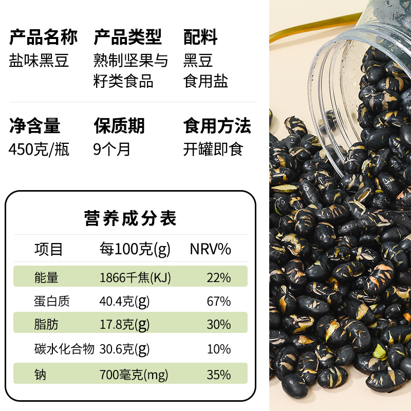 良一鹽炒黑豆高蛋白孕婦食品即食原味脆豆子休閑小吃零食450g/罐_良一旗艦店_零食_堅果_特產