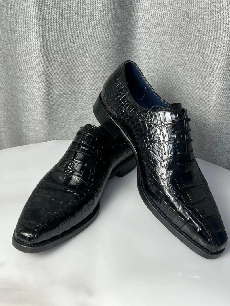 泰国暹罗鳄鱼皮皮鞋撤柜清仓商务正装尖头系带德比鞋正品真皮男鞋 - 图1