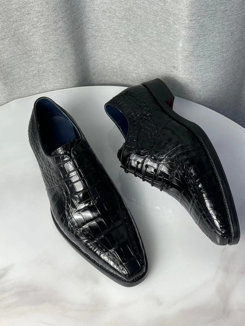 泰国暹罗鳄鱼皮皮鞋撤柜清仓商务正装尖头系带德比鞋正品真皮男鞋 - 图0