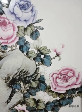 实木框中式风客厅瓷板画