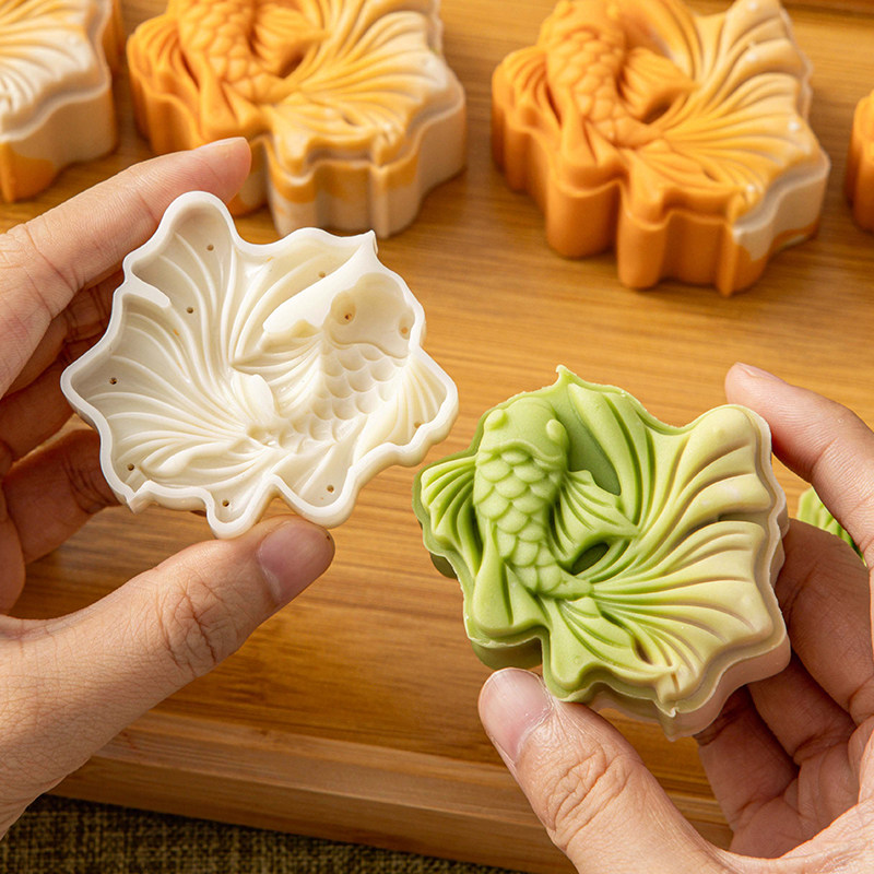 Koi mooncake mold new 2026 ice skin grinding tool hand-pressed household baking pastry national style Cantonese style 75g 50