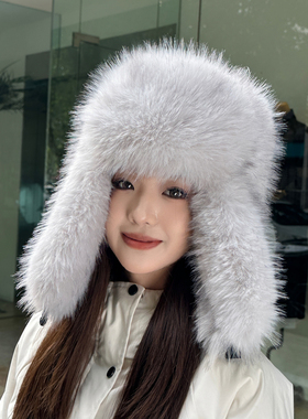毛毛雷锋帽女貉子毛加厚保暖防风帽仿皮草狐狸毛风雪护耳帽子男冬