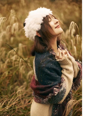 秋冬撞色民族风女几何菱形巾