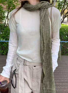 纯棉窄小透气加长围巾丝巾女