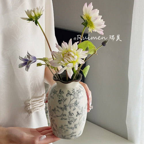 轻奢高级感新古典水墨创意陶瓷花瓶摆件客厅装饰水养插花桌面花器 - 图0