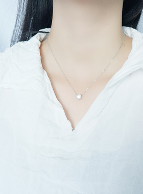 925纯银项链圆形单锆石锁骨链女