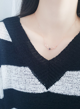 s925纯银一路有你投影项链女锁骨