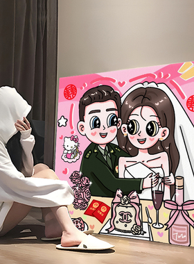 星蝶公主情侣手绘新婚礼物装饰画
