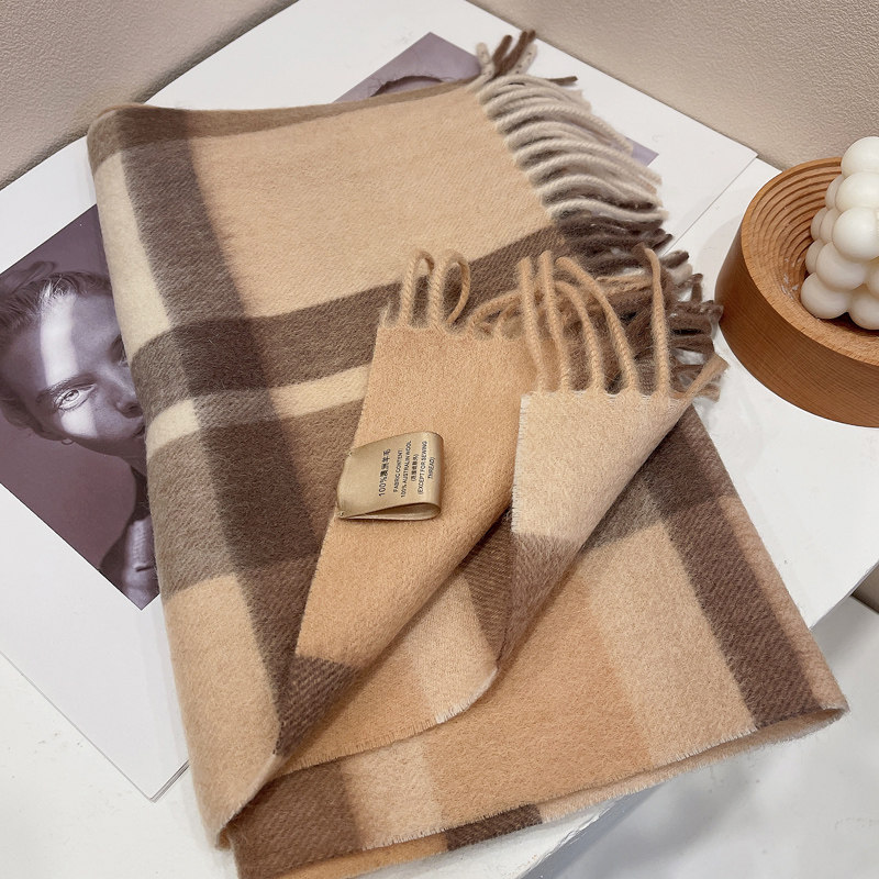 重磅珍品澳洲wool简约百搭格子羊毛围巾女情侣窄版长款男士围脖,淘宝优惠券,粉丝福利购,淘宝优惠卷
