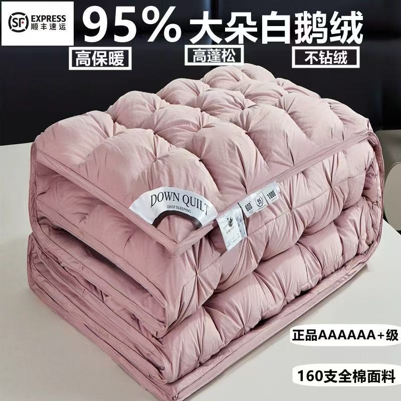 羽绒被95白鹅绒冬被加厚保暖抗菌蓬松被子全棉被芯五星级酒店春秋 - 图0