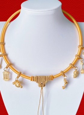 宝宝通用金锁挂绳手工编织项圈