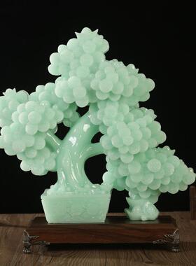 玉石迎客松招财摇钱树摆件发财树