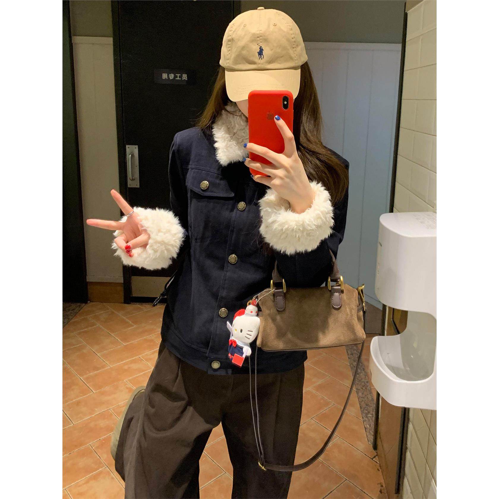 2025新款韩系牛仔外套女秋冬加厚小个子高级感短款上衣拼毛毛棉服,淘宝优惠券,粉丝福利购,淘宝优惠卷