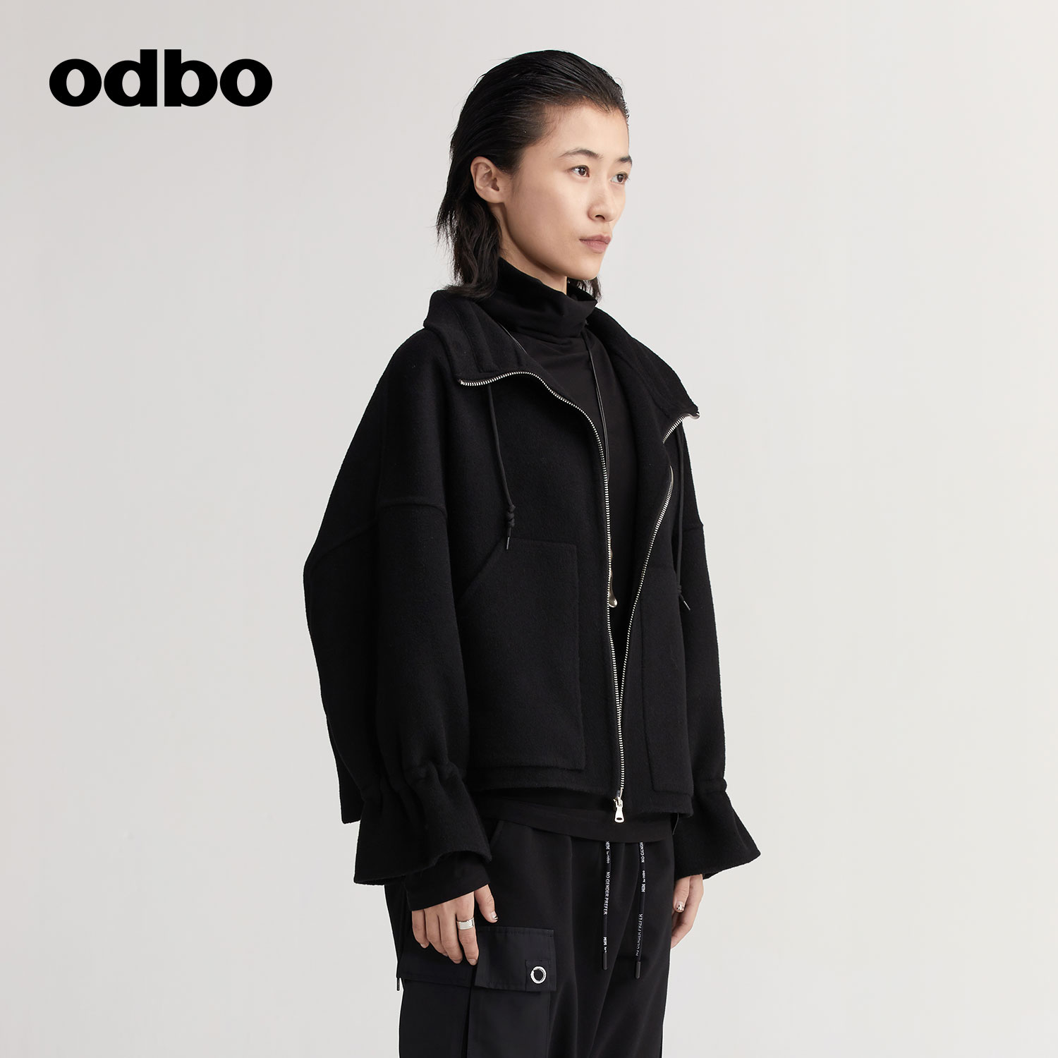 【商场同款】odbo/欧迪比欧秋冬新款双面毛呢外套女呢子大衣