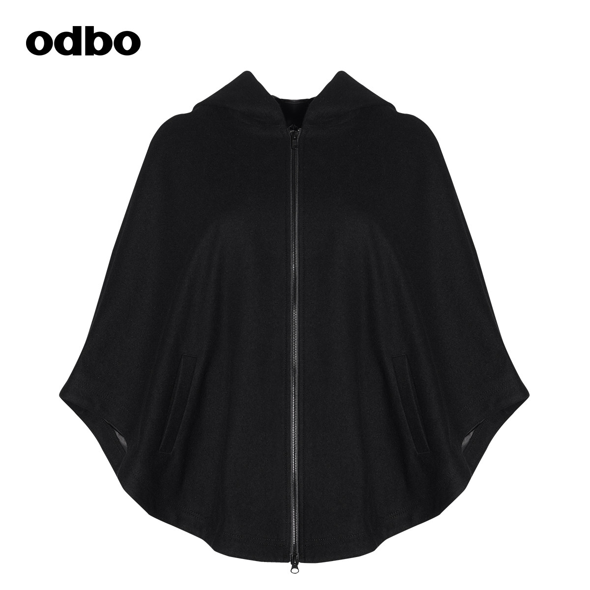 odbo双面羊绒连帽披风外套毛呢大衣 odbo短外套