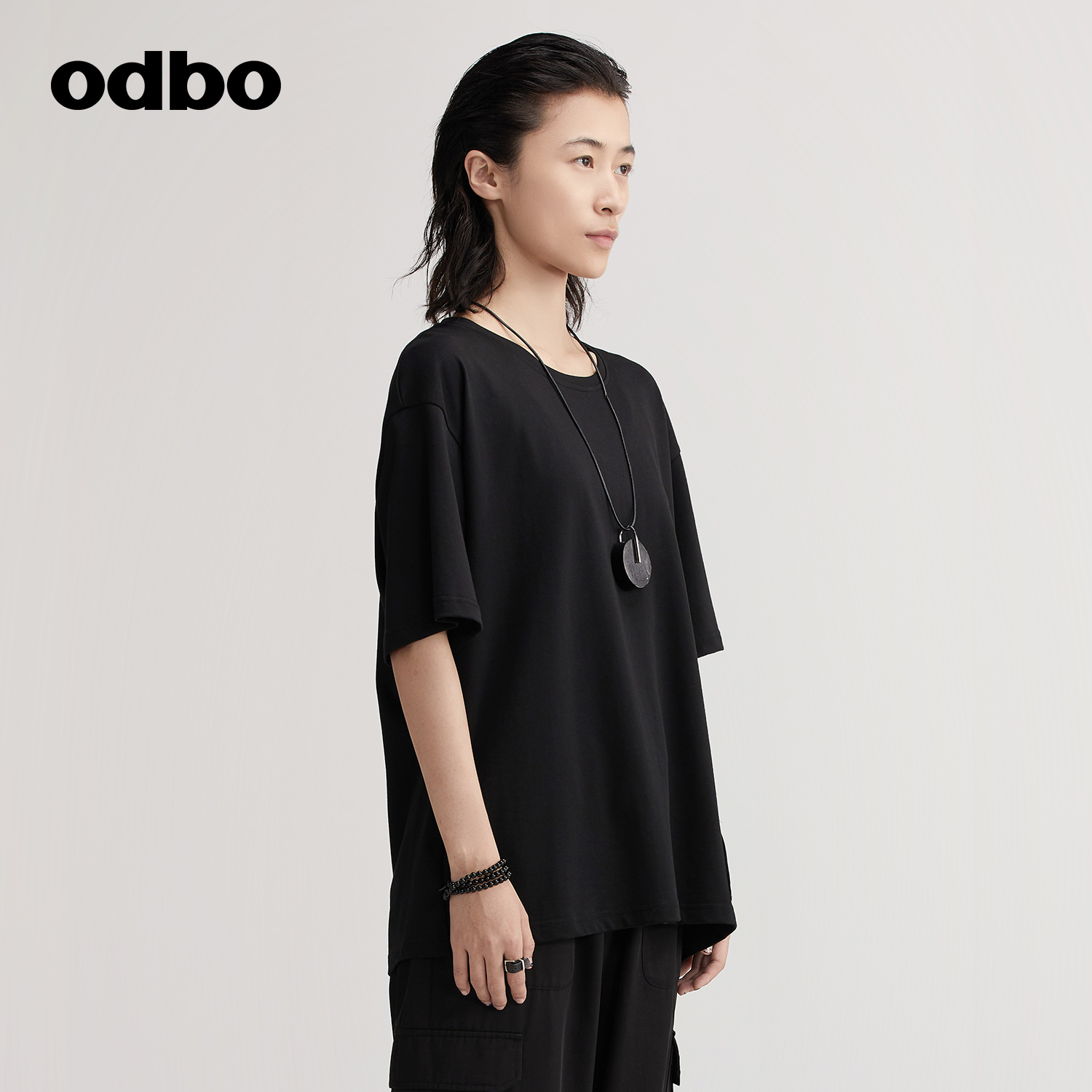 odbo/欧迪比欧原创设计休闲印花T恤女早秋新款舒适宽松上衣-图0