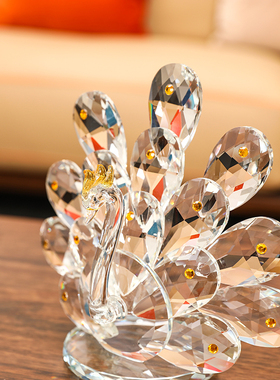 水晶孔雀生日结婚礼物家居装饰