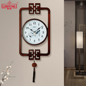 丽盛新中式实木挂钟复古静音时钟客厅家用钟表创意壁钟大气石英钟