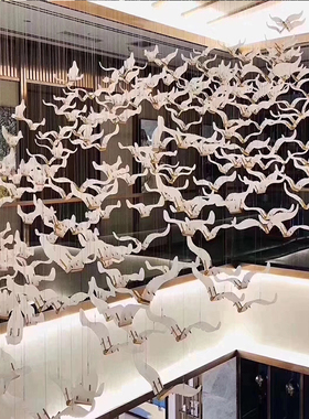 酒店大堂厅售楼部沙盘吊灯海鸥飞鸟翅膀小鸟商用橱窗装置艺术玻璃