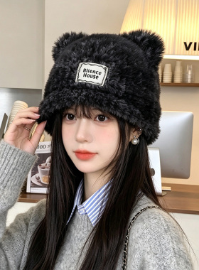 可爱小熊毛绒帽子女冬季保暖护耳