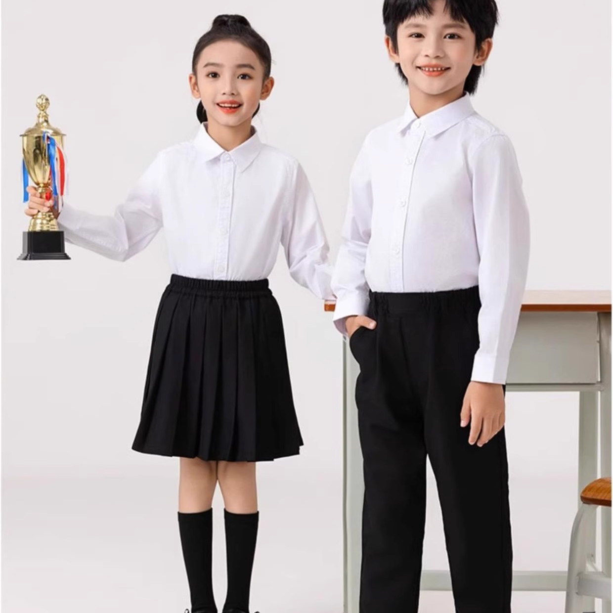 儿童礼服白色衬衣男童衬衫黑色西裤合唱演出服小学生女童短裙套装,淘宝优惠券,粉丝福利购,淘宝优惠卷