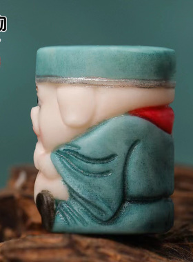 天然鹿角雕刻猪八戒吊坠配珠手工彩绘根付挂件项坠背云配饰配件